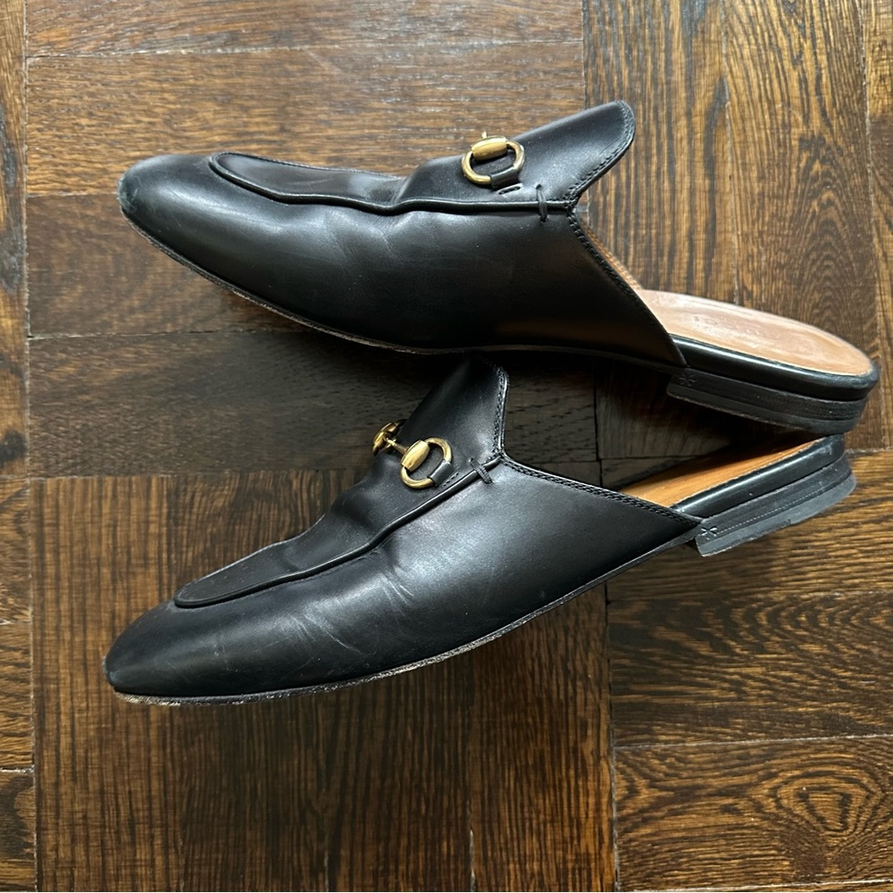 GUCCI PRINCETOWN BLACK LEATHER MULE SLIDES - SIZE 39.5 - Picture 3 of 12
